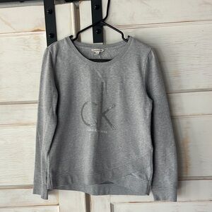 Calvin Klein Silver-Logo Gray Crewneck Sweatshirt